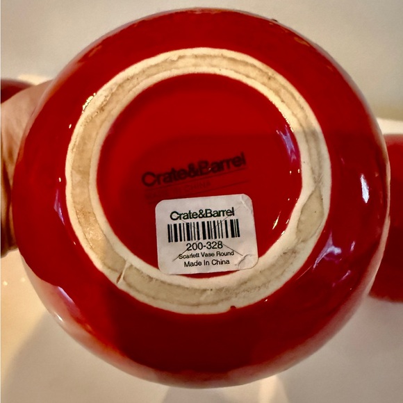 Crate and Barrel Scarlet Round Ceramic Glazed Bud Vase. Set of 3 - Picture 3 of 7